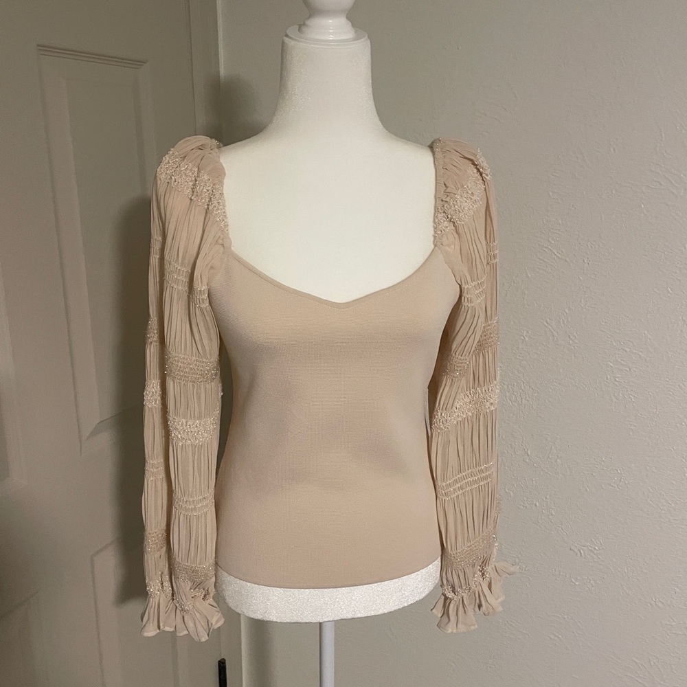 Mila Mae Beige Blouse with Statement Sleeves